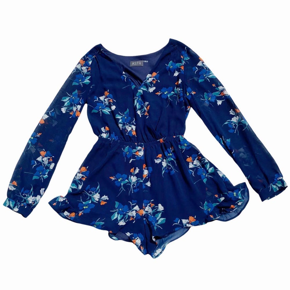 ASTR Floral Sheer Long Sleeve Romper